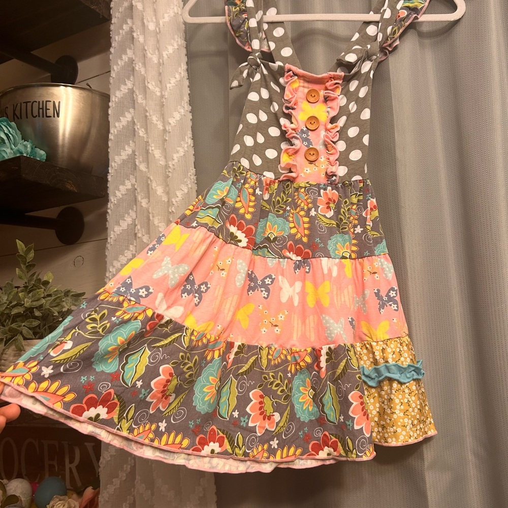 Ruffles by Tutu and Lulu Floral A-Line Dress  7-8 tie crisscross knot straps 83